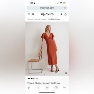 Madewell V-Neck Flutter-Sleeve Midi Dress size 10 (NWT)